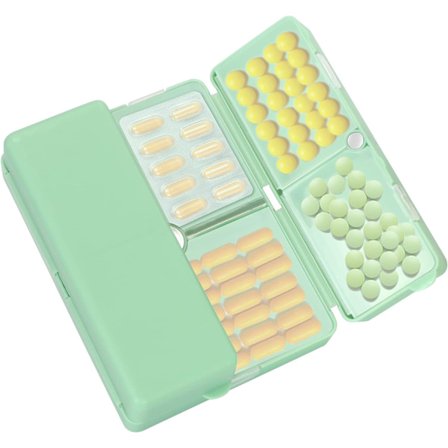 7 dages pilleæske arrangør, rejsepilleetui, [foldbart design] [stor kapacitet] bærbar pillebeholder - grøn