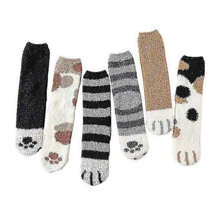 6 Par Fluffy Sokker, Koralsoft Kattepote Sokker Til Kvinder, Hjemmesokker