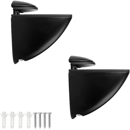 Justerbare glashyldeholdere i zinklegering, justerbare glasklemmer til træ og 2-17 mm tykt glas, sorte hyldeholdere