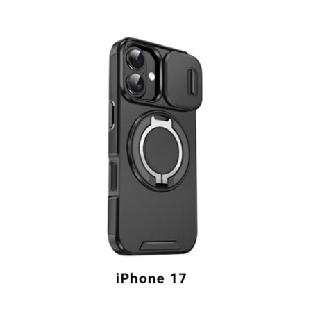 Kompatibel med iPhone 17 telefoncover, skydbart vindue magnetisk beslag, anti-drop beskyttelsescover, anti-slid og anti-fingeraftryk sort