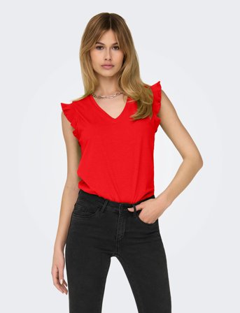 ONLY Onlmay S/S Frill V-Neck Top Box Jrs - Red - XL