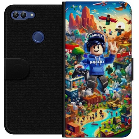 Yhteensopiva Lompakkokotelo Huawei Huawei P smart Suuri yksityiskohtainen Roblox-maailma täynnä hahmoja, seikkailuja ja värikkäitä ympäristöjä