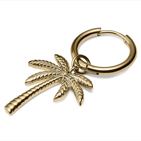 Guldfarvet Drop Hoop Stålørering m. Palmetræ Vedhæng til mænd - Hoop øreringe m. vedhæng