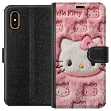 Kompatibelt Lommeboketui til Apple iPhone XS Max Hello Kitty rosa fluffy bakgrunn med ikoniskt ansikt og kawaii-estetikk