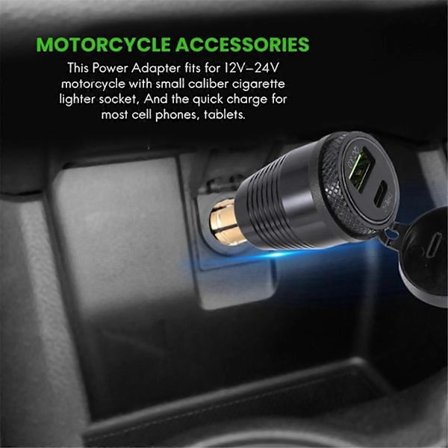Motorcykel DIN-kontakt Vattentät Laddare till QC3.0 USB-laddare & Typ C 30W Strömförsörjningsadapter Soc