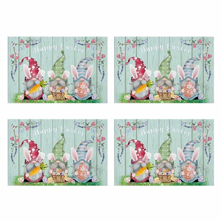 4 stk. Påske Dugunderlag Bomuld Hør Varmebestandig Borddug Kanin Nisse Dugunderlag