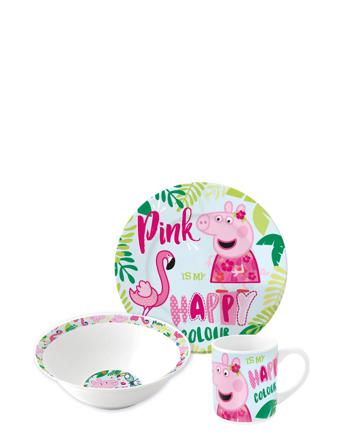 Peppa Pig 3 Pcs Offset Snack Set, Ceramic Home Meal Time Dinner Sets Monivärinen/Kuvioitu Gurli Gris