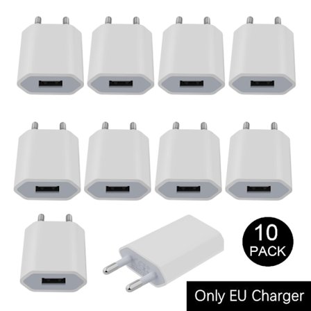 10 Pack Laddare till iPhone 15 / Samsung 5V / 1A mfl Vit