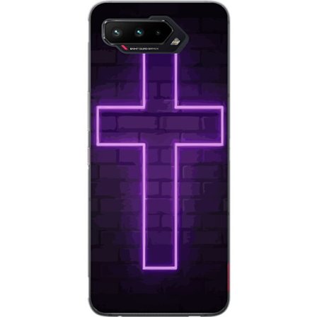 Kompatibel Mobilcover til Asus Asus ROG Phone 5 Neonkors i lilla lys mod mørk murvæg, symbolsk motiv med stærk glød moderne æstetik og dramatisk