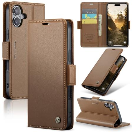 CaseMe Slim Lompakkokotelo RFID-suojalla iPhone 16 Plus Ruskea