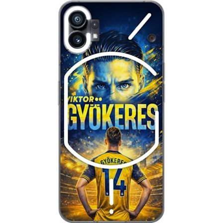 Kompatibelt Mobildeksel til Nothing Nothing Phone (1) Viktor Gyökeres fotballplakat i gult og blått med dramatisk stadionbakgrunn, sportillustrasjon