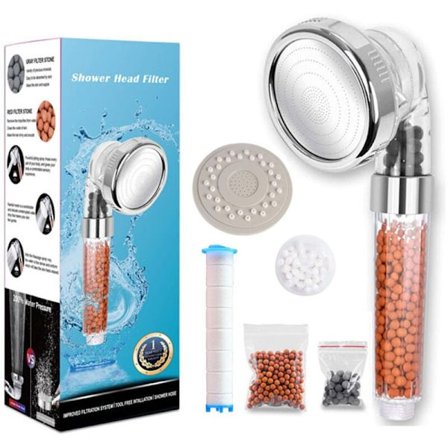 Duschhuvud, anti-kalk duschhuvud, vattenbesparande högtrycks tre-stegs filter, jonfiltersystem med utbytbart PP-bomullsfilter