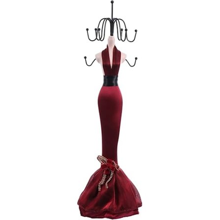 Koruteline, mallinukke, 38 cm, mekkomalli, korvakoruteline, kaulakoruteline - metallinen ripustin, kaksitasoinen järjestäjä