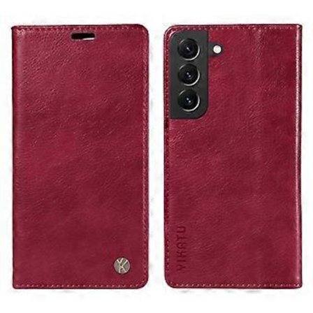 YIKATU YK-006 Kompatibel för Samsung Galaxy S22+ 5G Fodral Litchi Textur Ultratunt Kortfack Telefonskal (Vinröd)