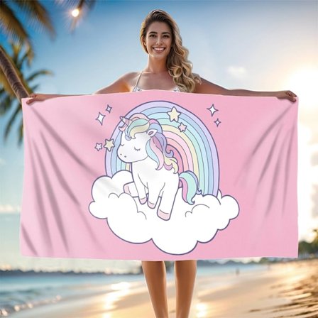 Unicorn Strandhåndklæde kompatibel med børn 160x180cm Mikrofiber Sandfri Hurtigtørrende Badehåndklæde Pink Regnbue