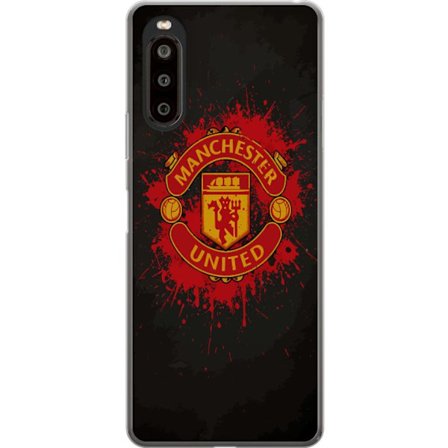 Kompatibelt Mobildeksel til Sony Sony Xperia 10 II Manchester United logo i rød og gul farge med røff sportslig bakgrunn