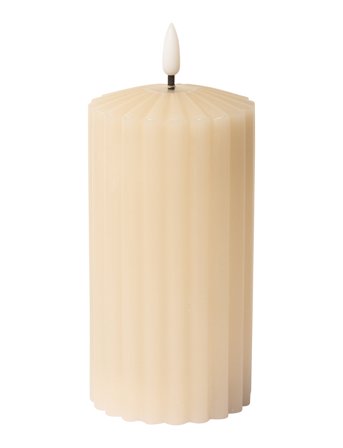 C'est Bon Striped Led Pillar Candle - Beige - H15CM