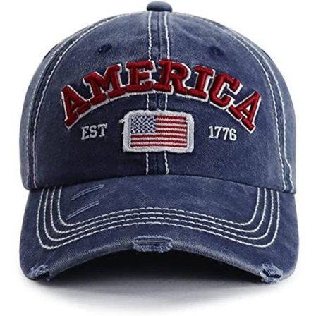 Amerikansk flag hat til mænd og kvinder, justerbar sjov distressed broderet bomulds baseball cap
