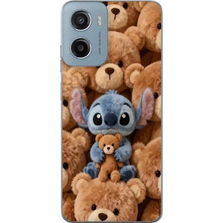 Kompatibel Mobilcover til Motorola Moto G05 Stitch omgivet af brune teddybjørne med en lille teddybjørn i armene i en sød og hyggelig kawaii-design