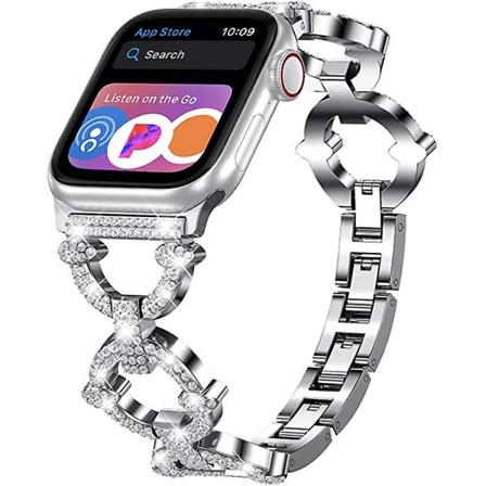 Kompatibel med Apple Watch-armband 42mm 44mm 45mm, dam flicka Bling Diamond smycken metallrem, glänsande runt band för Iwatch Series 7/6/5/4/3/2/1/se