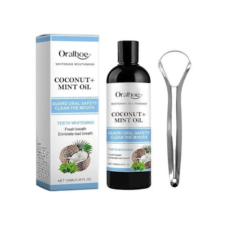 Kokosnöt Mint Olja Munvatten - Fräsch Andedräkt, Tandblekning, Tandköttshälsa & Fläckborttagning | Antioxidant & Anti-Aging Oral Vård för Känsliga 