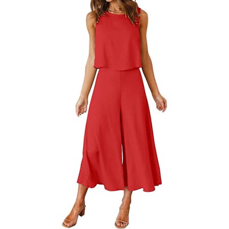 Roylamp Dame Sommer 2-delt Sæt Rund Hals Crop Basic Top Cropped Bred Ben Bukser Sæt Jumpsuits