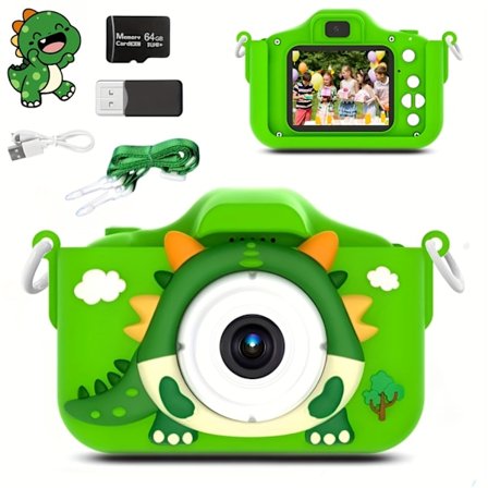 Digitalkamera 1080P HD Ungdomskamera Dobbelt Kamera 64G Grønn