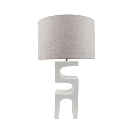 Pöytävalaisin, 58 cm valkoinen polyresiinijalusta, harmaa pellavavarjostin