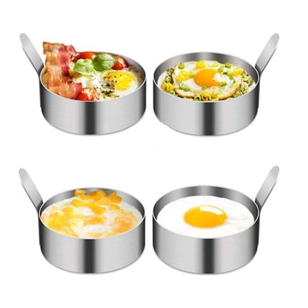 Æggeringe, 4 rustfri omeletforme, bageforme til æg / pandekager / omeletter osv., non-stick belægning, rustfrit stål af fødevarekvalitet