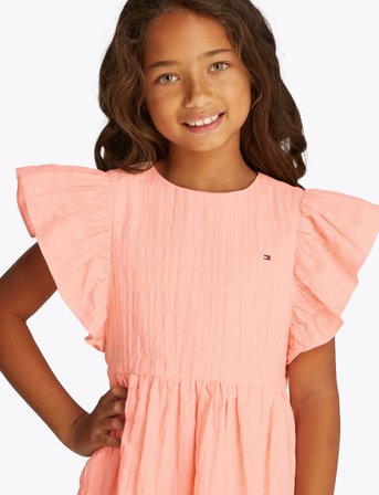 Textured Cotton Dress Ss Coral Tommy Hilfiger