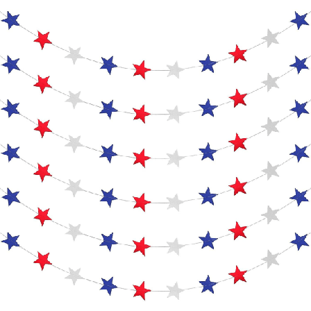 6 Delar Röd Vit Blå Stjärna Streamer Star Girlander Banner