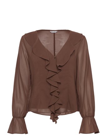 Objgina L/S Re V-Neck Ruffle Top Ss Div Brown Object