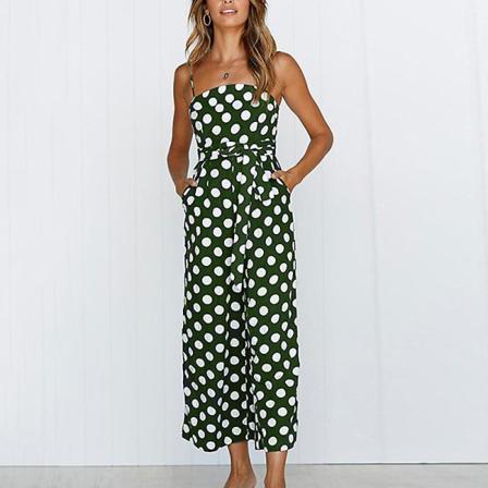 Kvinnors Strappy Holiday Playsuit Dam Jumpsuit Beach Dot Printed Bred Ben För Sommar Nytt Green XL