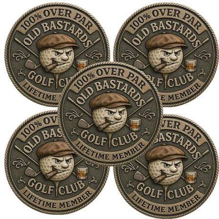 Tämä "Old Guy Over Par" -golfpallon muistomitali on täynnä hauskuutta, suunniteltu erityisesti miehille, ja siinä on viskiaihe.