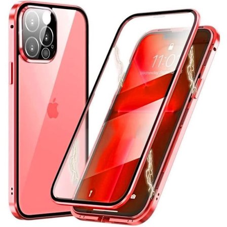 Skyddshölje - E.F.CONNECTION - för iPhone 13 Pro Max - Röd - Hel 360° - Härdat Glas