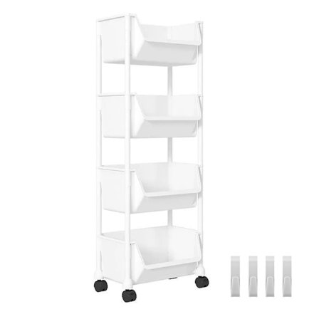 4-lags oppbevaringshylle, flerlags SPA-oppbevaring, mobil oppbevaringshylle med hjul, egnet for stue, soverom, kjøkken