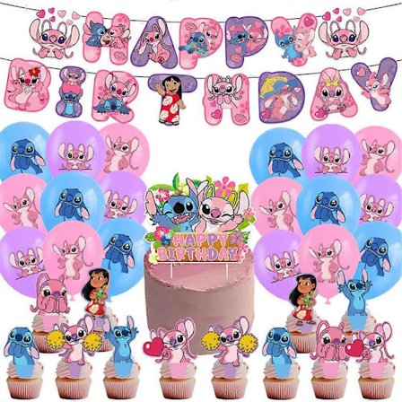 Lilo & Stitch-tema Barnas Bursdagsfest Tilbehør Banner Ballonger Kake Cupcake Topper Dekorasjon Sett
