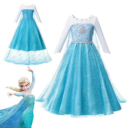 Snødronning Elsa Anna Rollespill Prinsessekjole Kostyme "Frozen" Jenter Halloween Jul Karneval Fest Fancy Dress Kostyme 1 Elsa Kjole-WELLNGS