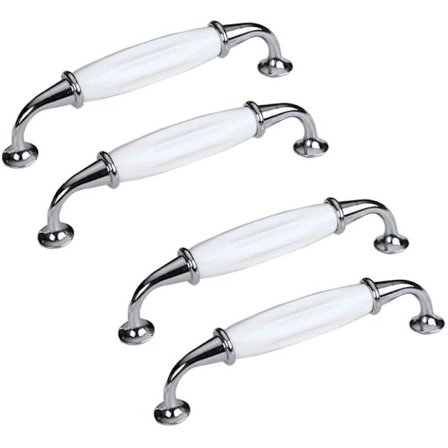 Set med 4 keramiska dörrhandtag, porslinshandtag, hålavstånd 128 mm