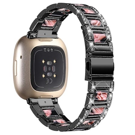 För Fitbit Versa 4/Sense 2 Resin Watch Strap Rostfritt Stål Rhinestone Decor Watch Band
