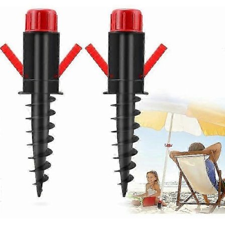 Parasollfot, Parasollfot för strand, Plastparasollben för sandstrand eller mark, Högkvalitativ skruv-i-markfäste med hängkrok, 2 st