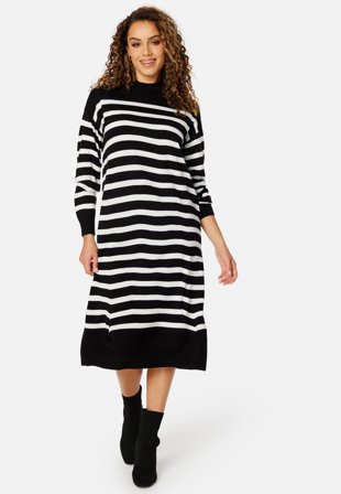 VILA Stripi Funnelneck Knit Dress Black Stripes:CLOUD Klær