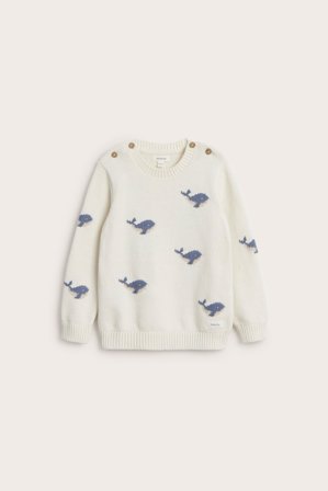 Newbie | Stickad tröja med valar | Offwhite