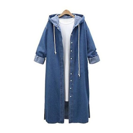 Vinter Dame Oversized Lang Denimjakke Jeansjakke Hettejakke