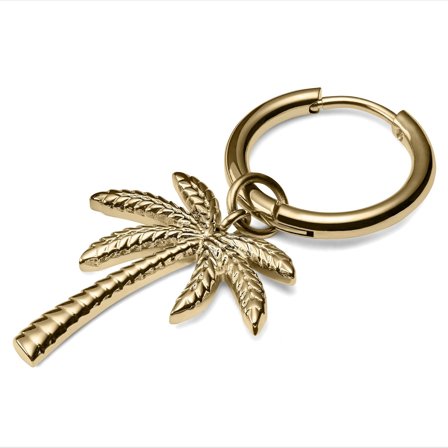 Guldfarvet Drop Hoop Stålørering m. Palmetræ Vedhæng til mænd - Hoop øreringe m. vedhæng