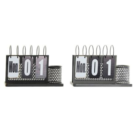 Skrivbordskalender DKD Home Decor 26 x 8 x 18 cm Svart Metall Ljusgrå