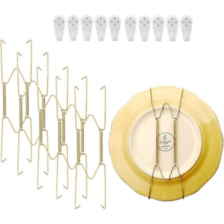 10 Pakke Tallerkenophæng til Væg Tallerkenophæng Rustfrit Stål Kompatible Dekorative Tallerkener Kroge Fad Display Holder 8 Tommer med (8 Tommer Guld)