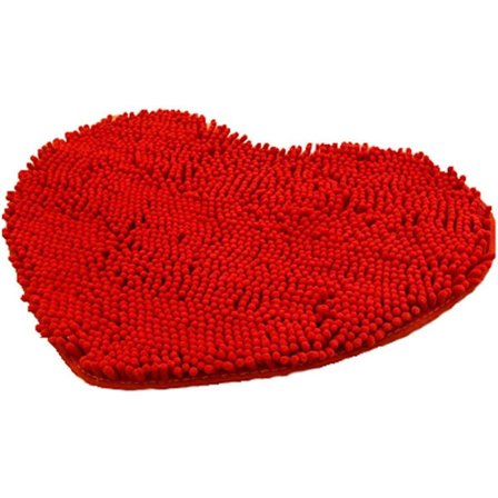 Rødt hjerteformet badematte (50x60 cm), myk/fluffy/sklisikker/absorberende, for kjøkkendør