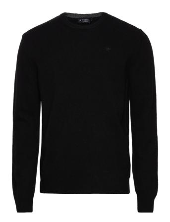 Lambswool Crew Stickad Tröja M. Rund Krage Svart Hackett London