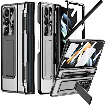 Klar deksel for Samsung Galaxy Z Fold 6 med S Pen-holder, flat hengselbeskytter og kickstand, slank PC all-inclusive støtsikker deksel